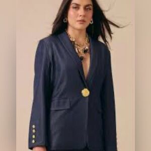 Tea & Cup Tailored 2-Piece Suit Set Gold Button Blazer & Pants Career Size Large